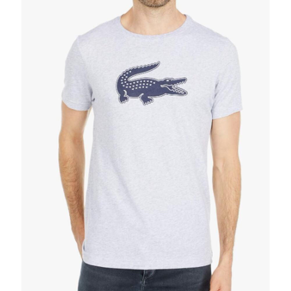Lacoste Men's Regular-fit Ultra Dry Graphic T-Shirt Silver Chine/Navy Blue 3XL - Picture 1 of 2